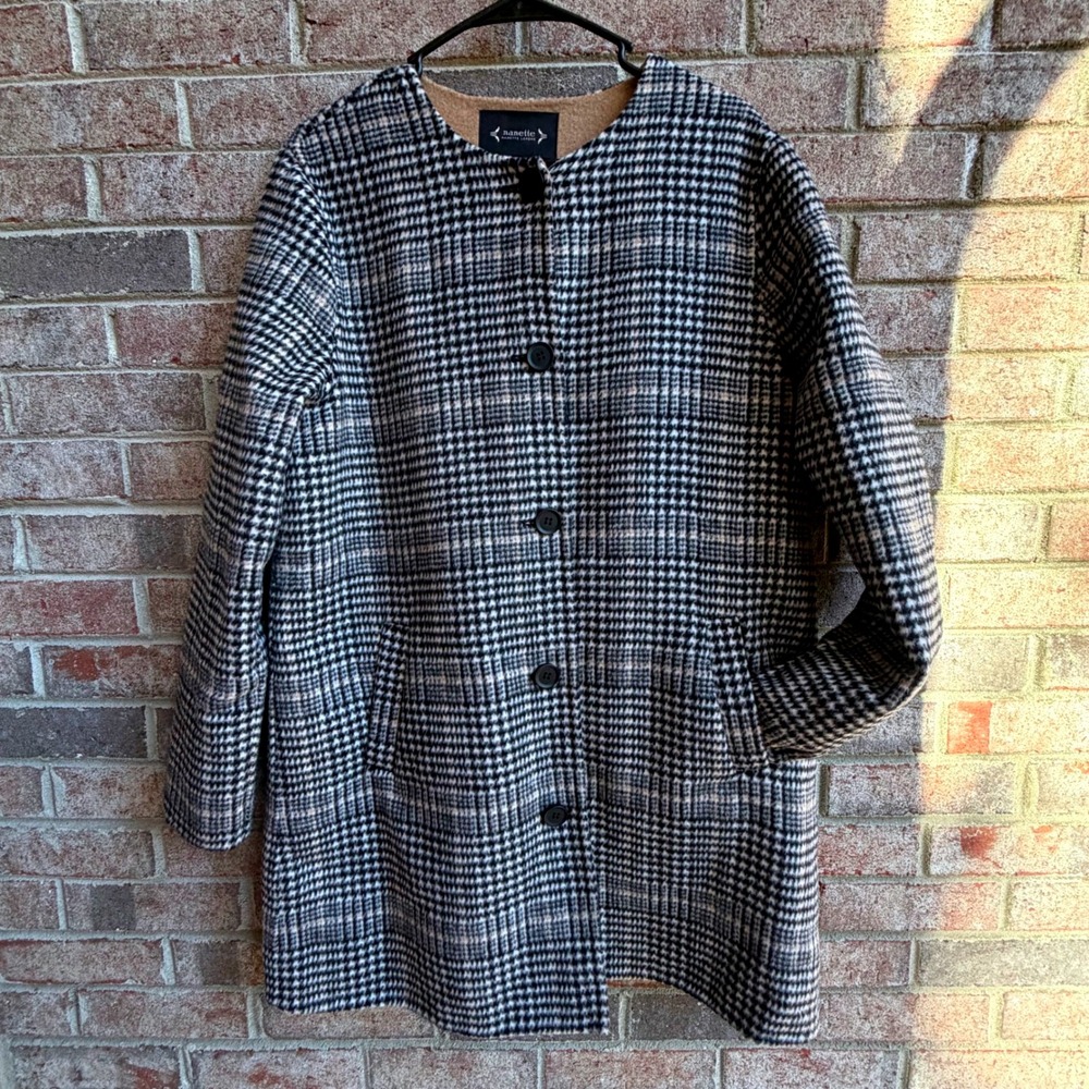 Nanette‎ Lepore Wool Blend Coat Plaid Houndstooth Pattern Women's Large